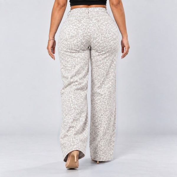 White Leopard jeans, Back view, walking